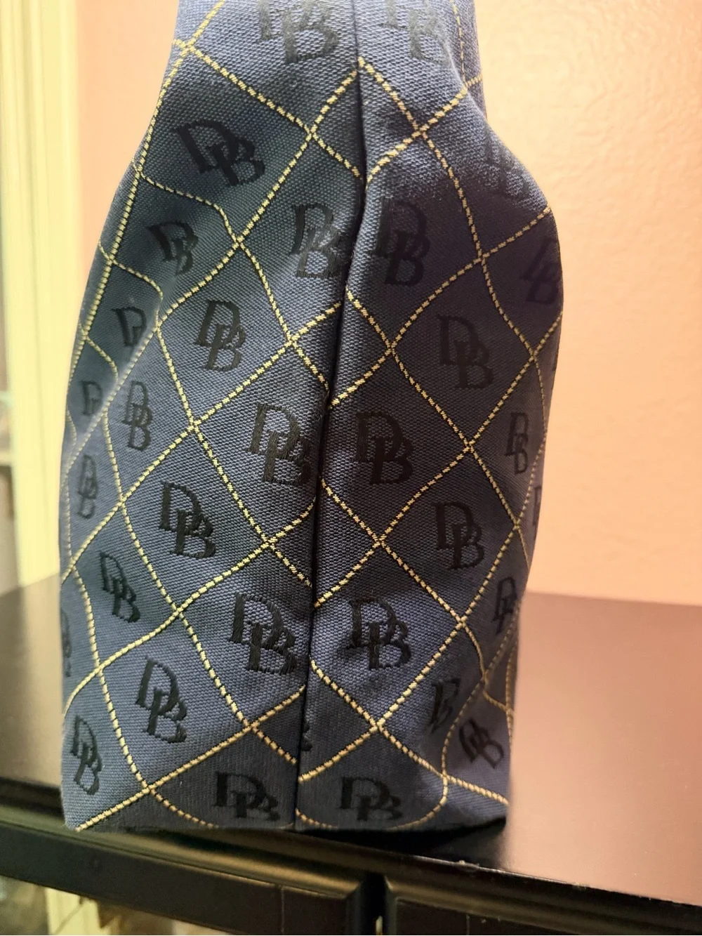 Dooney & Bourke Navy DB Logo Hobo with Gold Hardware Accent